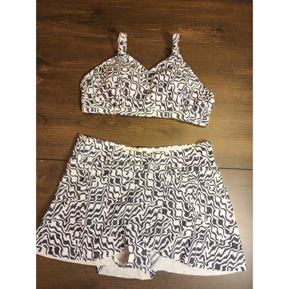 Tahari 2 piece Set Swimsuit Bathing Suit Dress - LARGE - Navy Blue White - Picture 8 of 16
